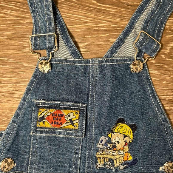 SOLD NWT Vintage Disney Babies Denim Overalls, Construction Mickey, Size 18M - Picture 3 of 10